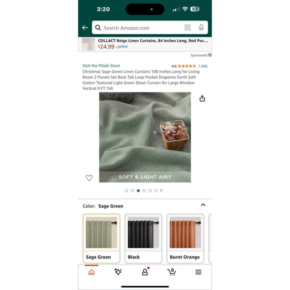 Curtains 52x108 new in package Christmas Sage green - Picture 3 of 7